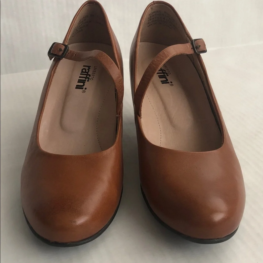 Brown Leather Mary Janes Umberto Raffini Heels Size 36